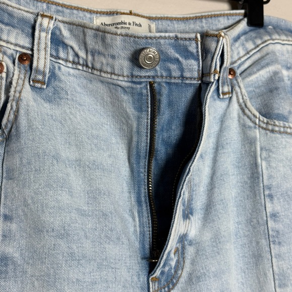 Abercrombie Fitch Womens Jeans 31 12R Light Blue Skinny High Rise Front Slit 80s - Picture 7 of 11